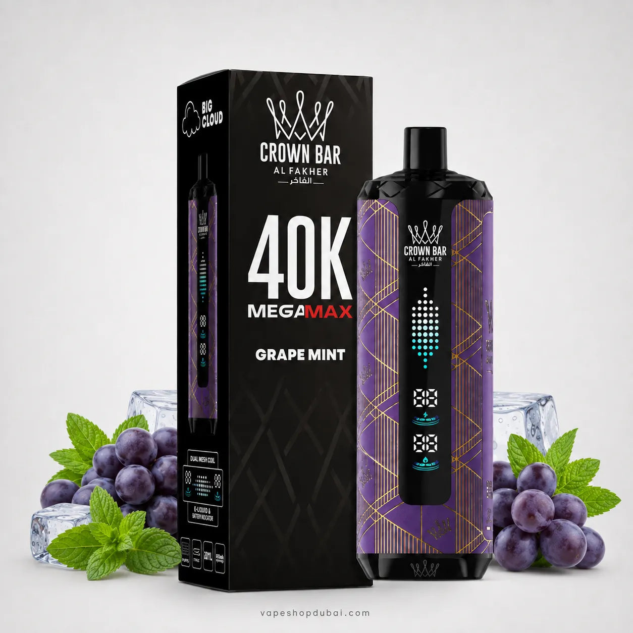 Crown Bar Al Hammer 40K Megamax vape device Grape Mint flavor
