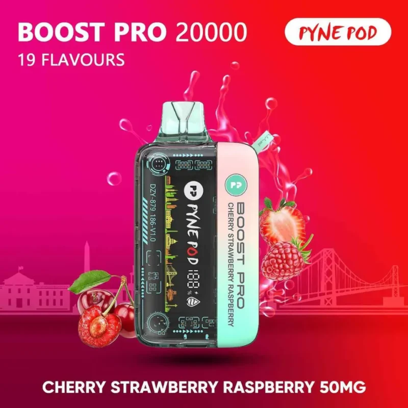 Cherry Strawberry Raspberry Pyne pod Boost Pro 20000 Puffs 50MG Disposable Vape in Dubai, UAE