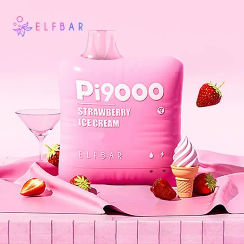 Elf Bar Pi9000 Puffs Disposable Vape 50mg in Dubai, UAE - Strawberry Ice Cream