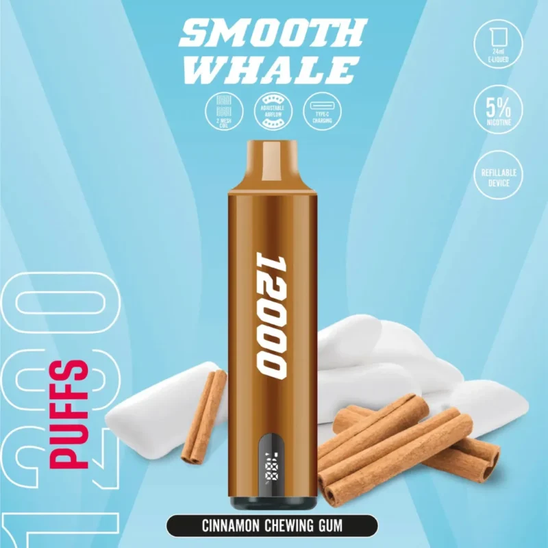 SMOOTH Whale 12000 Puffs Disposable Vape 2% & 5% in Dubai, UAE - Cinnamon Chewing Gum