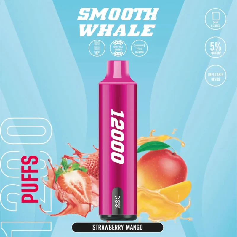 SMOOTH Whale 12000 Puffs Disposable Vape 2% & 5% in Dubai, UAE - Strawberry Mango