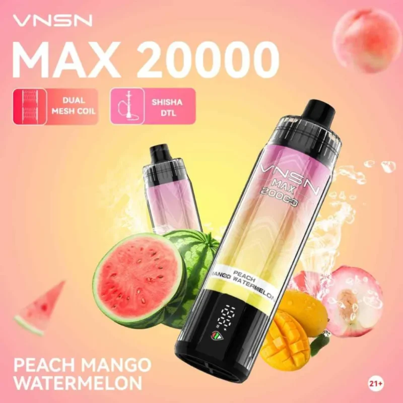 VNSN Max Shisha 20000 Puffs Disposable Vape 50mg in Dubai, UAE - Peach Mango Watermelon
