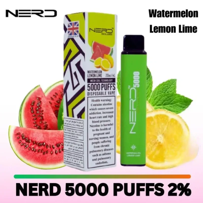 Nerd Square 5000 Puffs Disposable Vape 20mg in Dubai, UAE - Watermelon Lemon Lime
