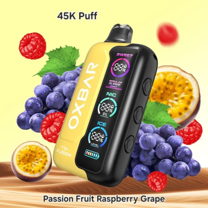 Passion Fruit Raspberry Grape - OXBAR TRI Fusion 45000 Disposable Vape in Dubai, UAE